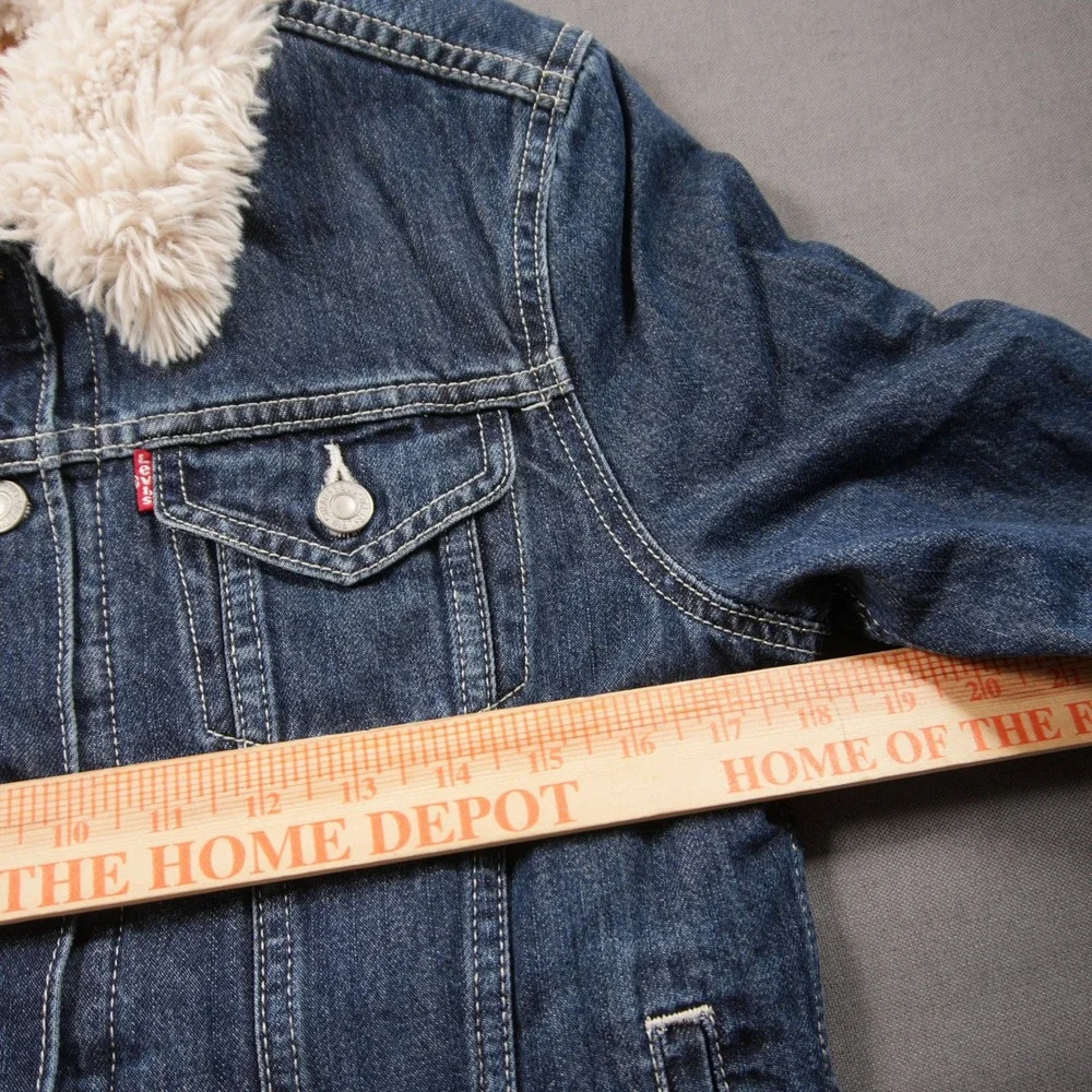 Levi's Sherpa Collar Lined Trucker Dark Denim Women Jacket S Western Y2K Retro